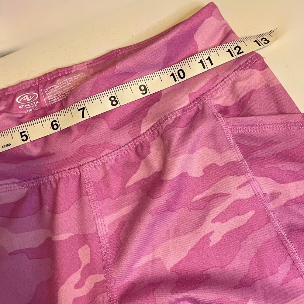 Athletic Works L 10/12 girls workout leggings PRELOVED pink Camo with pockets - Picture 5 of 6